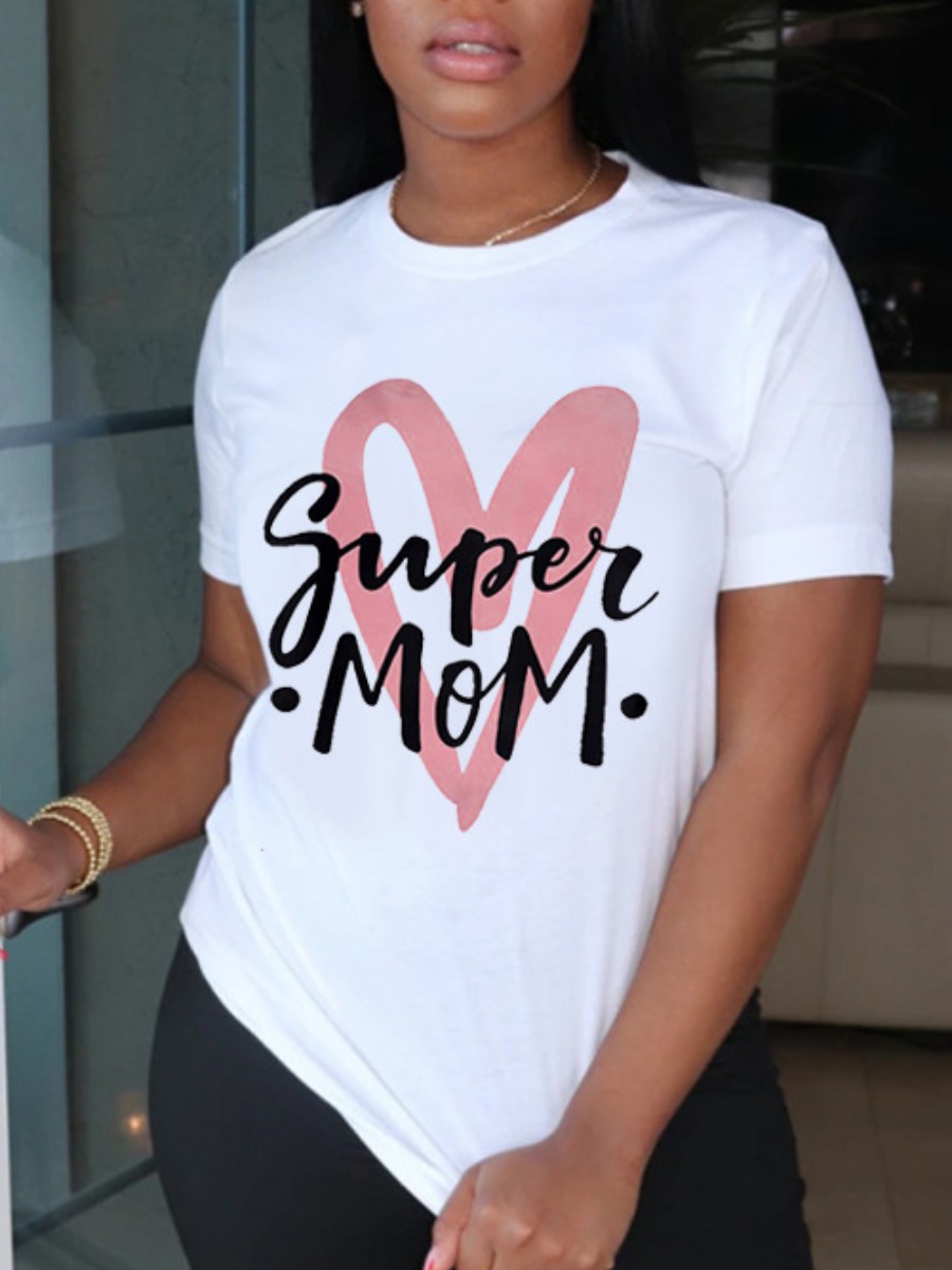 

Lovely Plus Size Street O Neck Letter Print White T-shirt