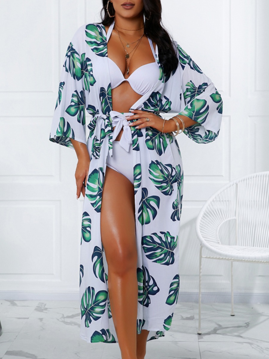 

Lovely Boho Floral Print Patchwork Green Cover-up