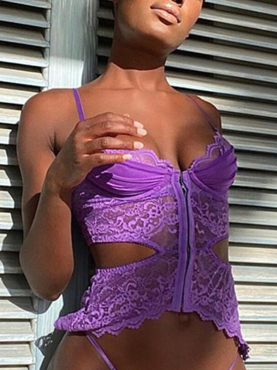 

Lovely Sexy Lace Hollow-out Purple Corset