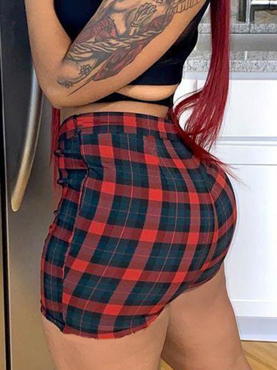 

Lovely Casual Mid Waist Plaid Print Dark Blue Shorts