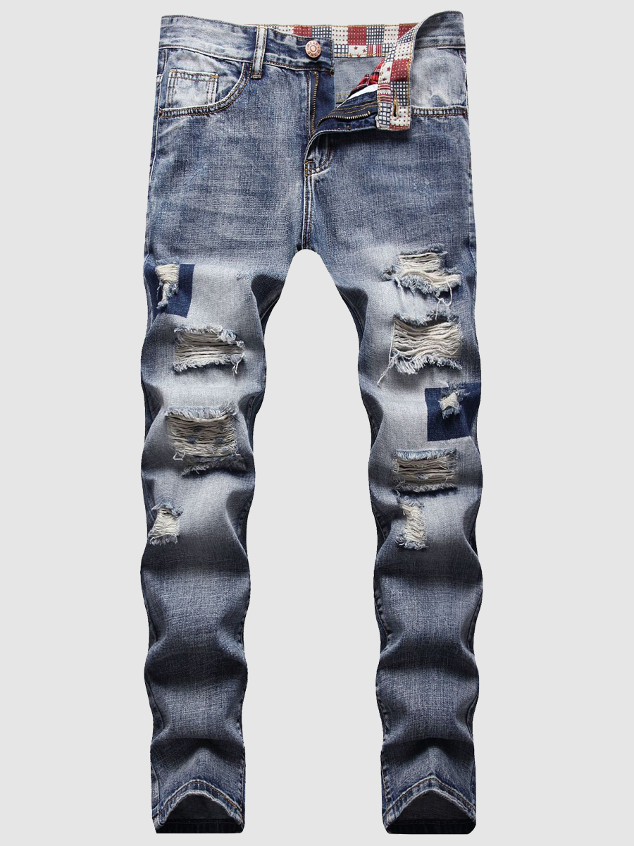 

Lovely Men Street Mid Waist Ripped Blue Jeans