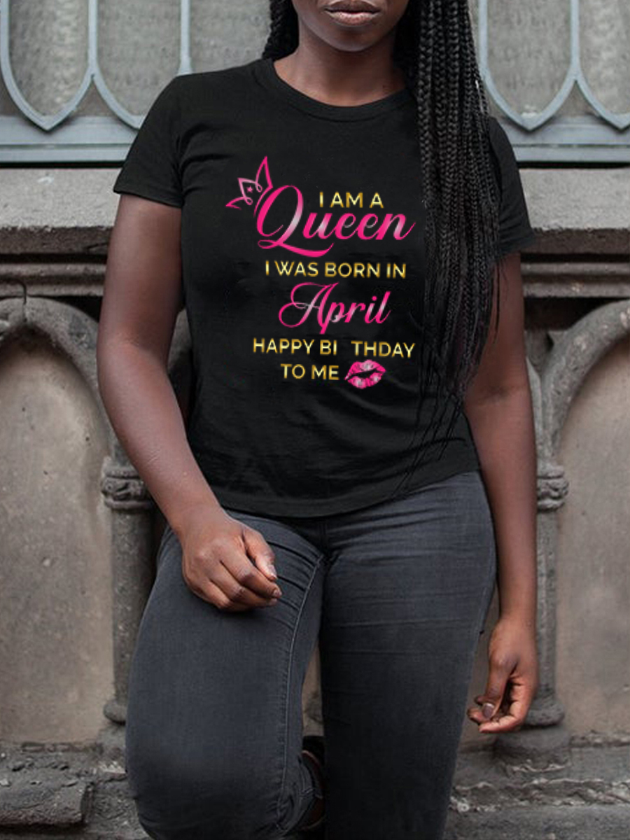 

Lovely Street Lip Letter Print Black T-shirt