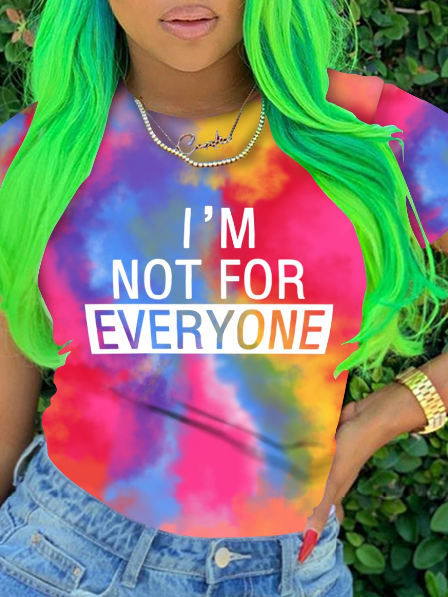 

Lovely Casual Letter Print Tie-dye Multicolor T-shirt, Multi