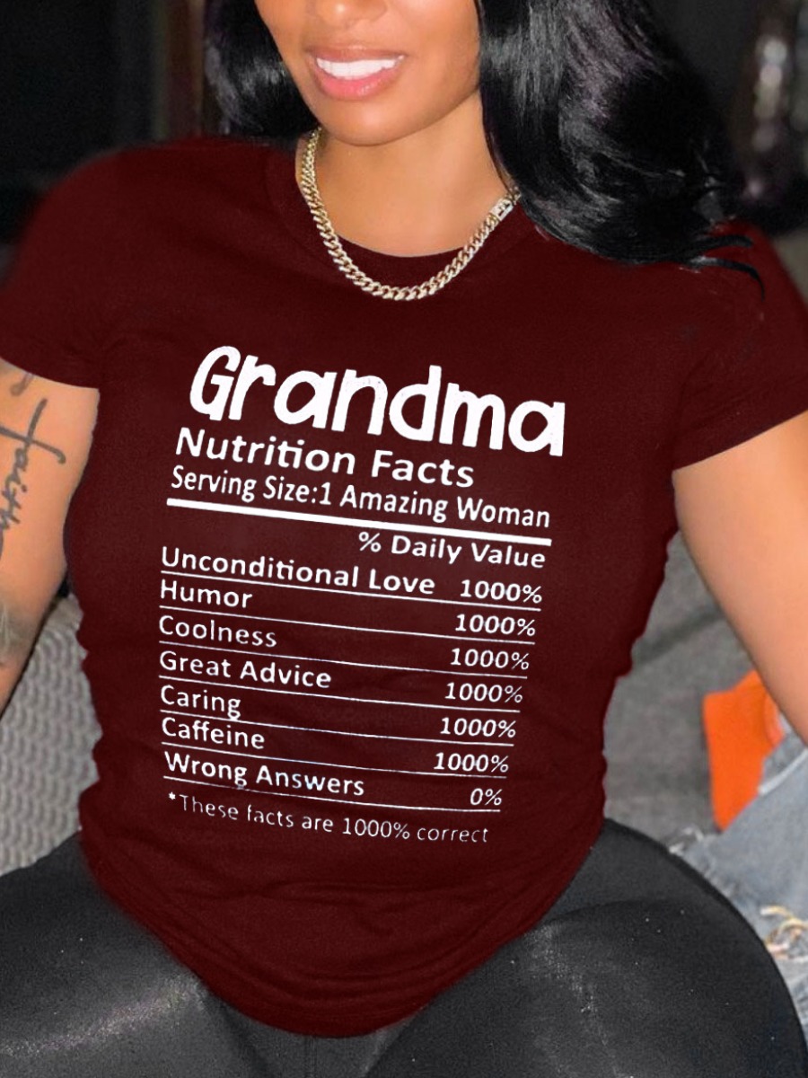 

Lovely Street O Neck Letter Print Wine Red T-shirt