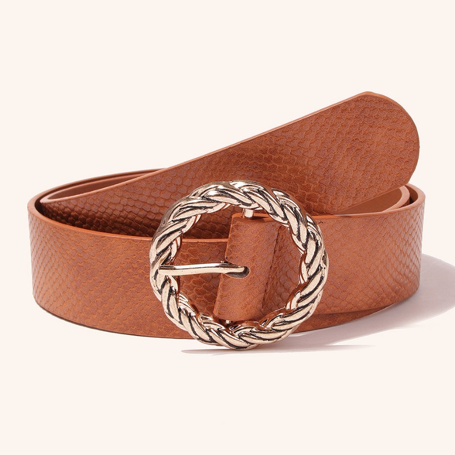 

LW Casual Metal Ring Decoration Ocher Belt