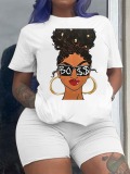 LW Plus Size Casual O Neck Graffiti Print White T-shirt