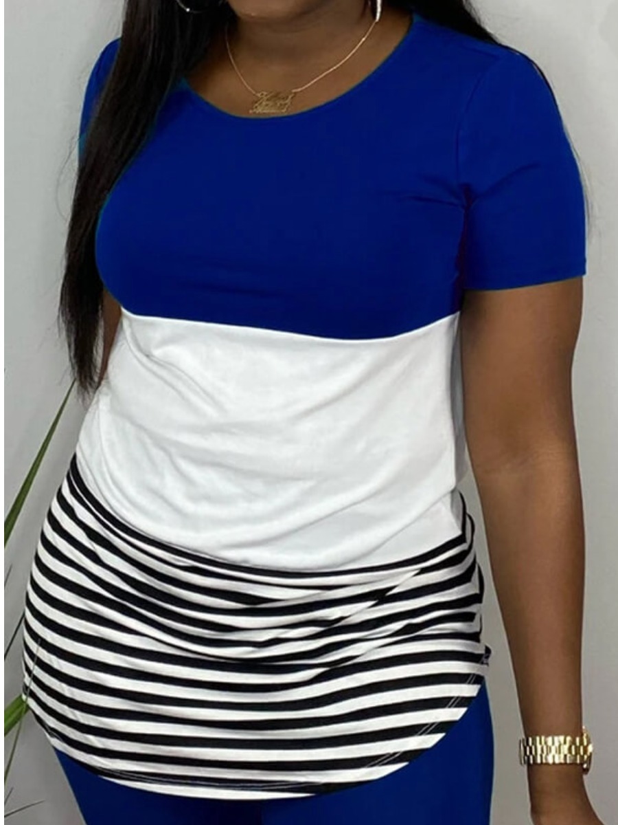 

Lovely Casual Patchwork Blue Two-piece Shorts Set