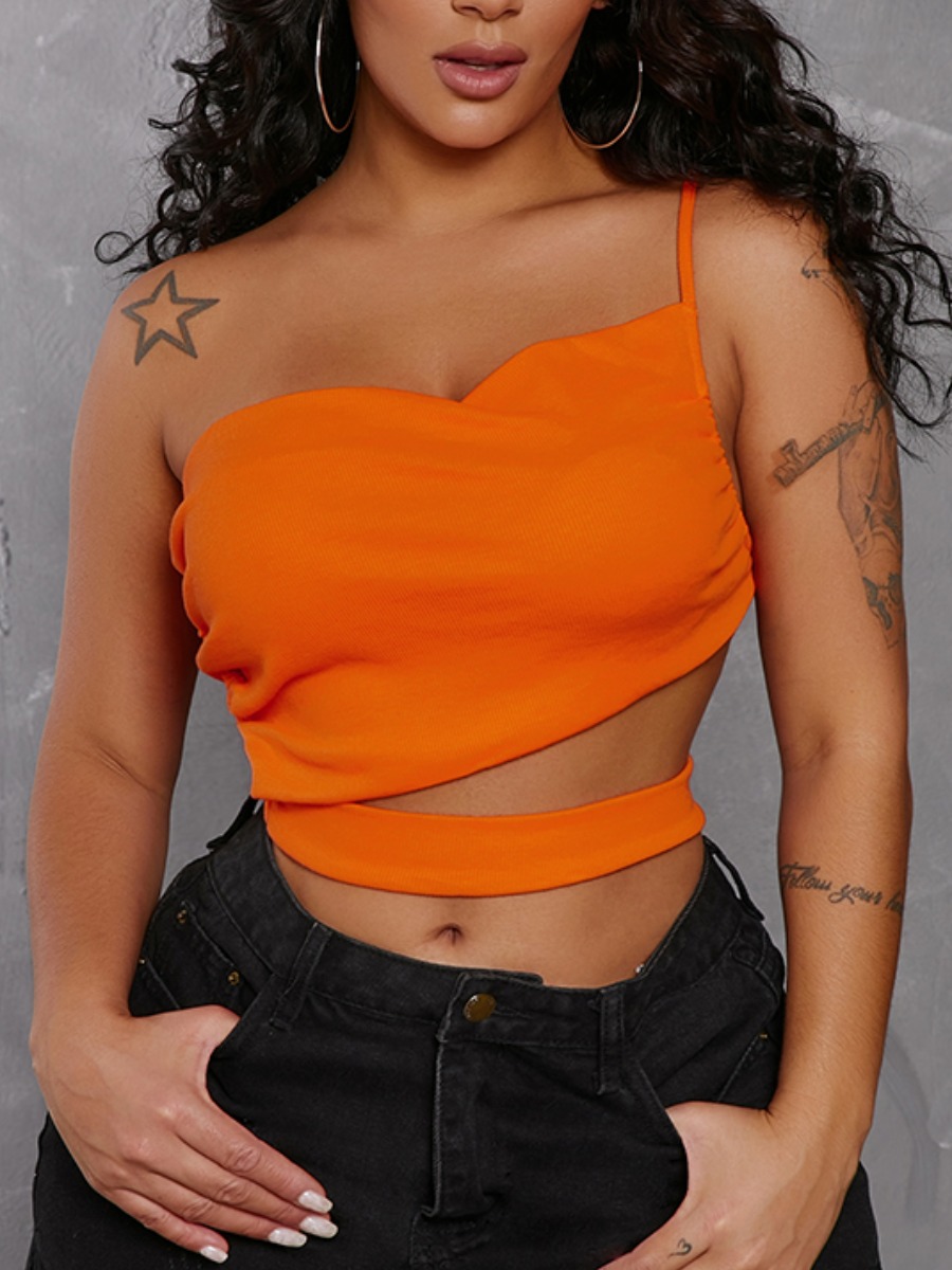 

Lovely Sexy One Shoulder Hollow-out Croci Camisole