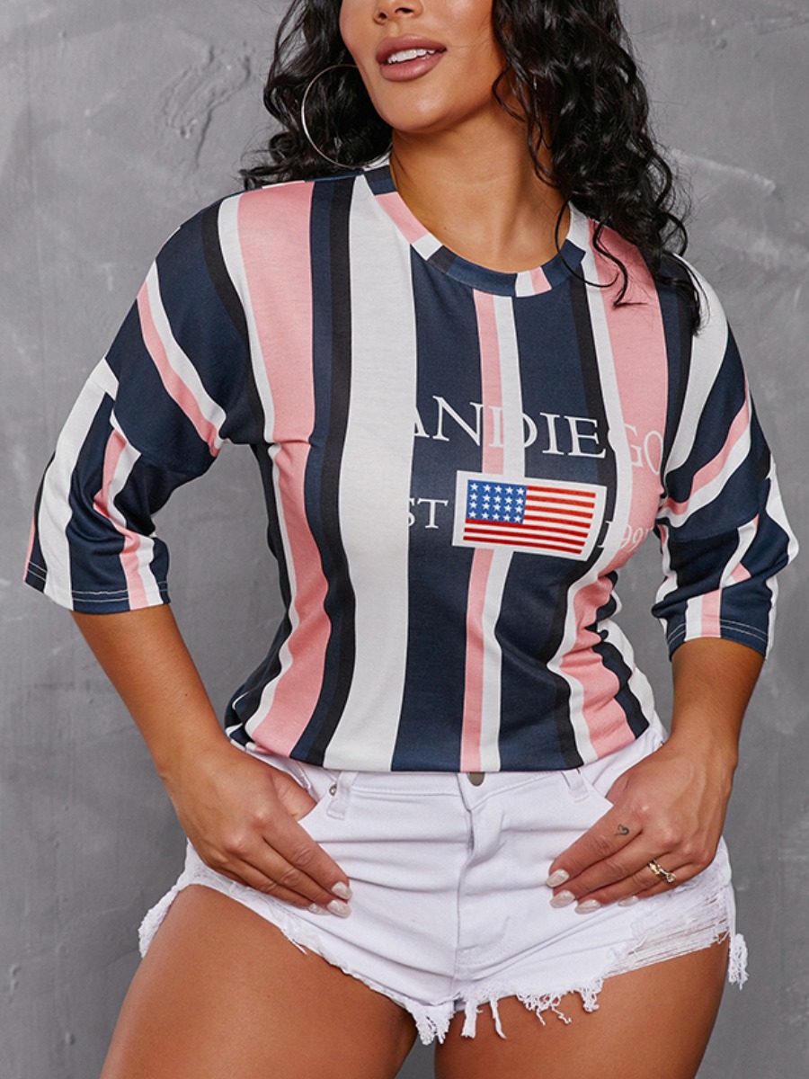 

Lovely Casual American Flag Print Striped T-shirt, Stripe