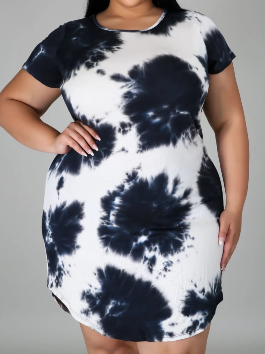 

Lovely Casual O Neck Tie-dye Black Knee Length Plus Size Dress