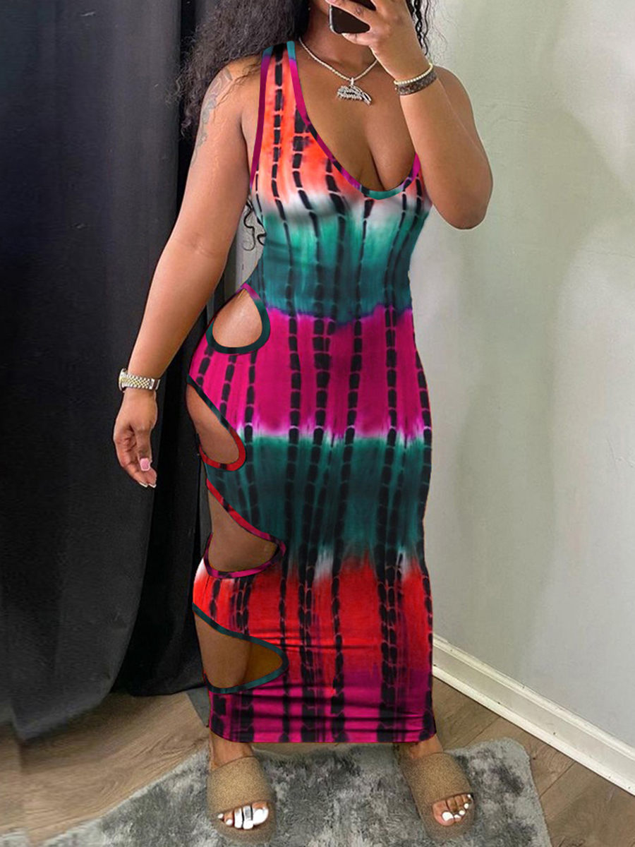 

LW Casual Tie-dye Hollow-out Gradient Ankle Length Dress
