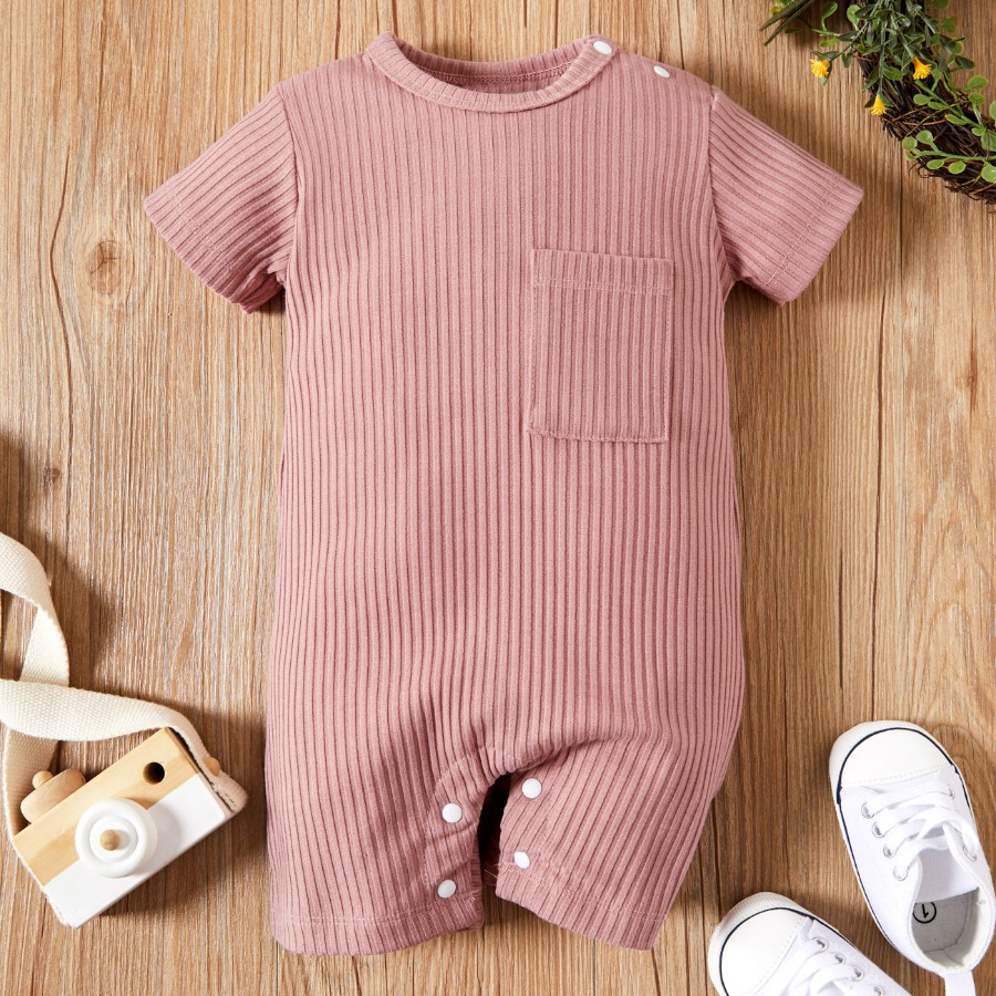 

Lovely Girl Casual Rib-Knit Button Design Pink One-piece Romper