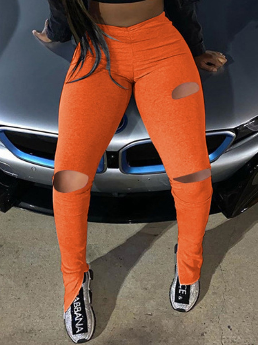 

LW Casual High-waisted Ripped Orange Jeans