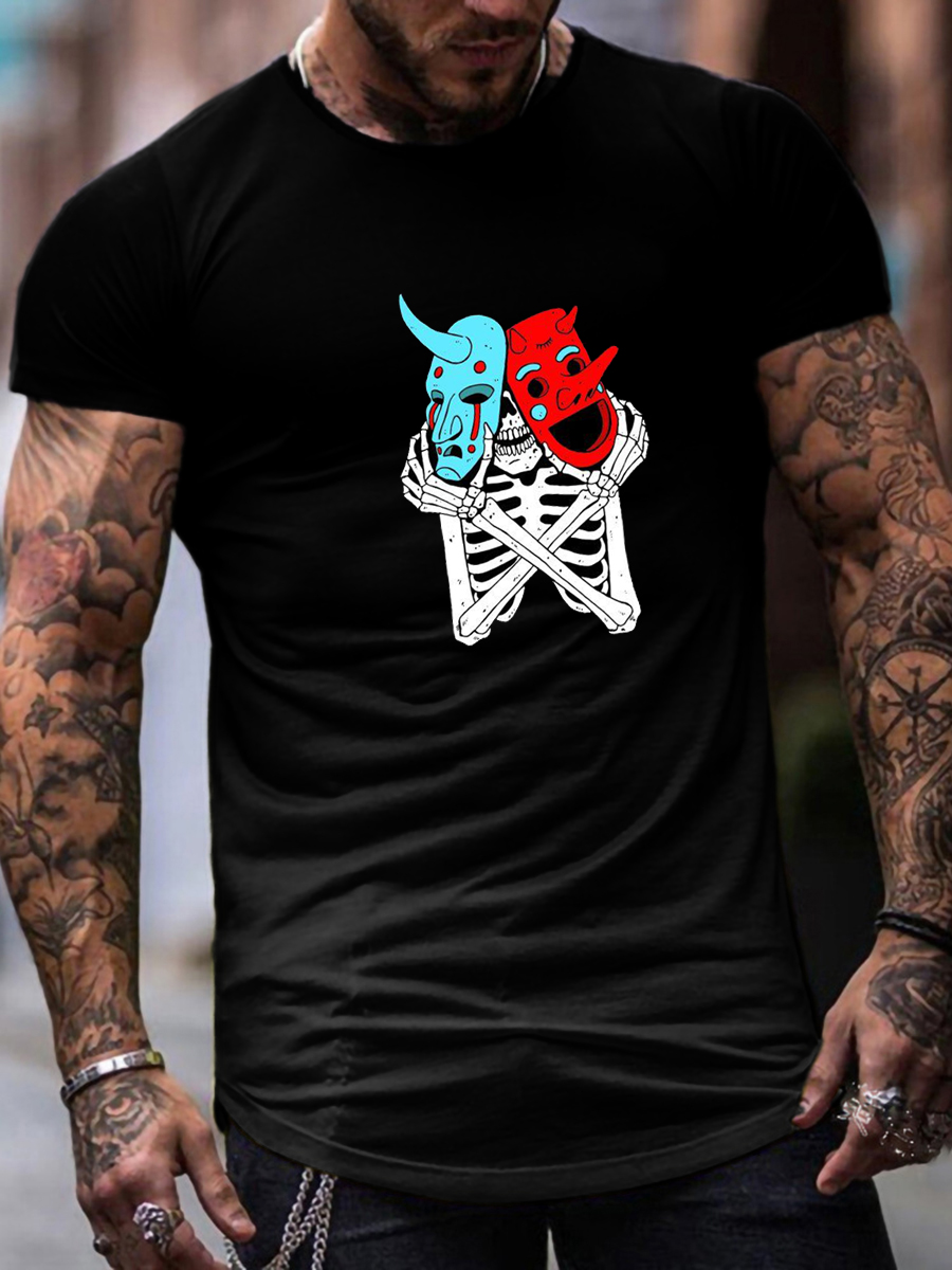 

Lovely Casual O Neck Skeleton Print Black T-shirt