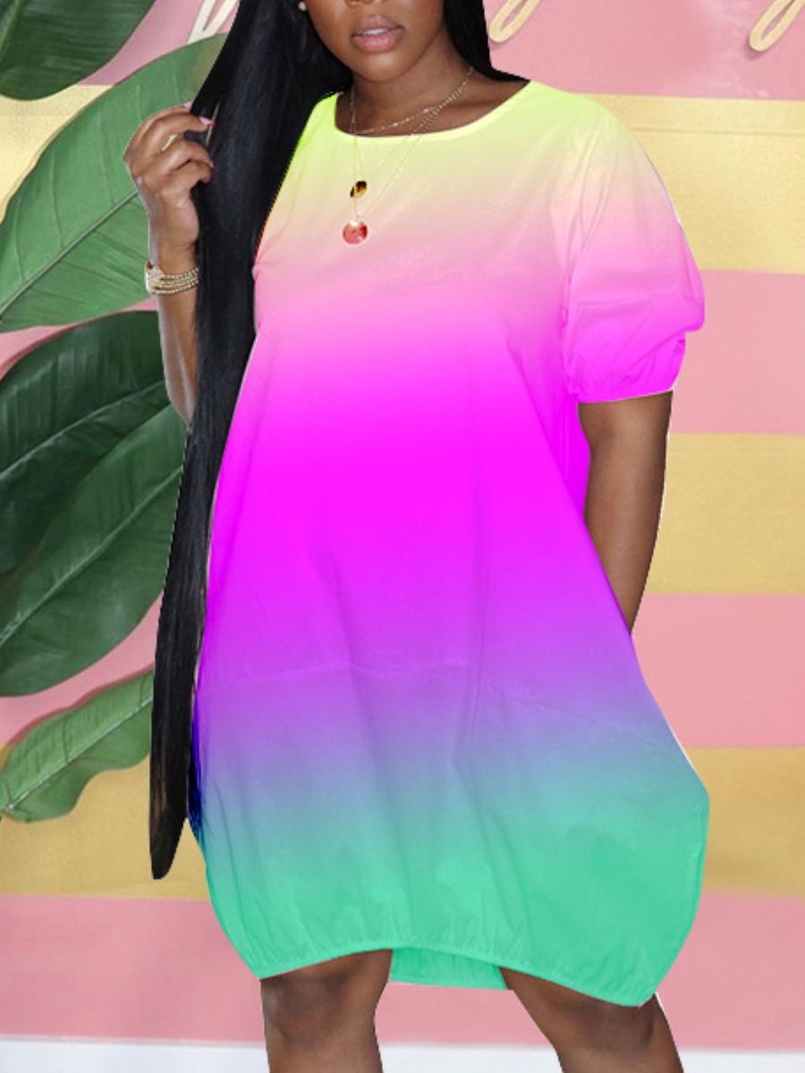 

Lovely Street Gradient Drawstring Pink Knee Length Dress