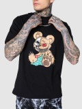 LW Casual O Neck Cartoon Print Black T-shirt