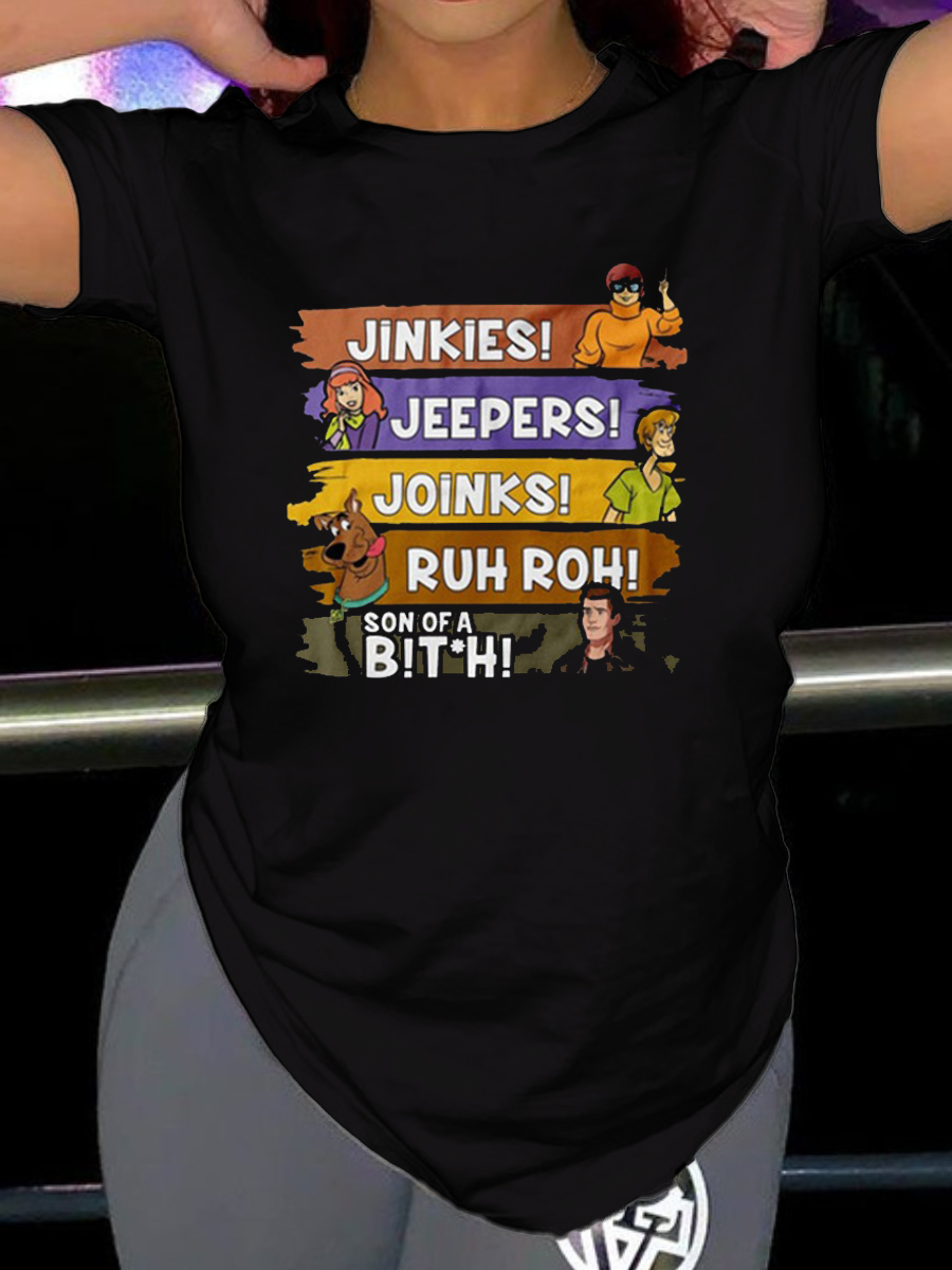 

Lovely Plus Size Casual O Neck Letter Print Black T-shirt