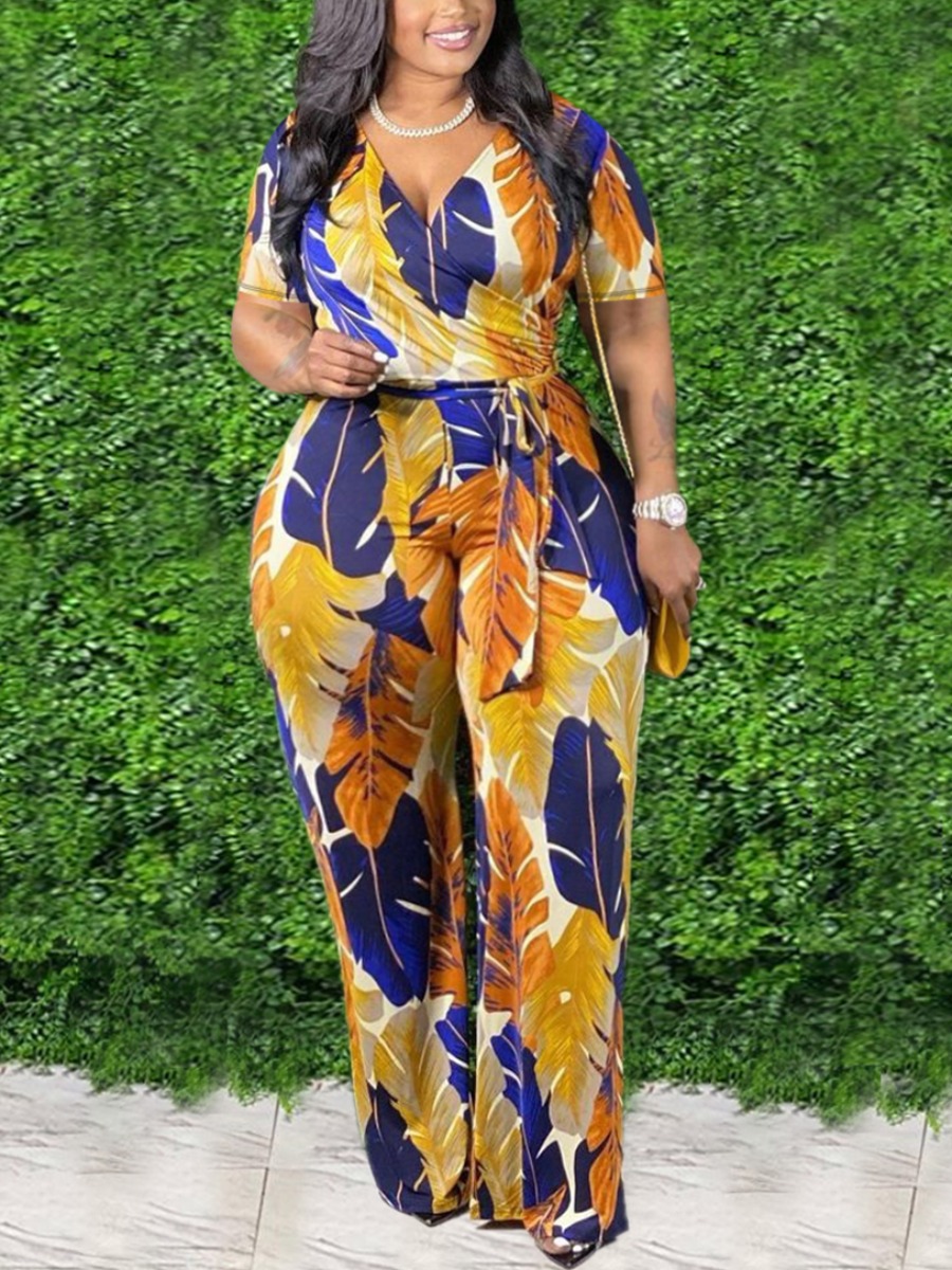 LW Plus Size Floral Print Bandage Design Jumpsuit
