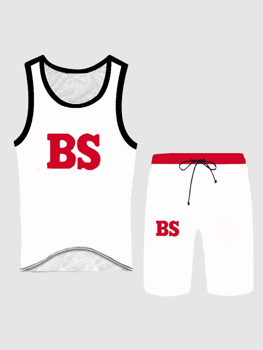 

Lovely Men Sporty Letter Print Drawstring White Two Piece Shorts Set