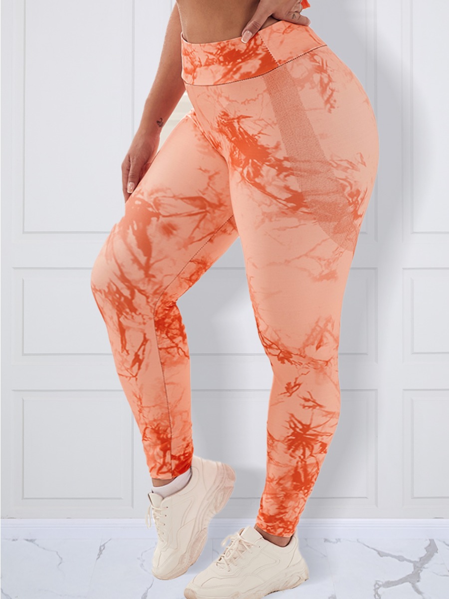 

Lovely Plus Size Sporty High-waisted Tie-dye Croci Yoga Leggings