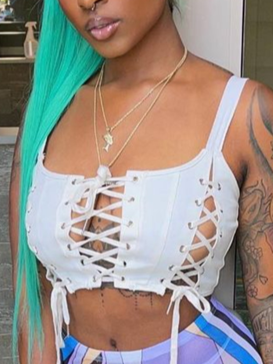 

Lovely Sexy Bandage Hollow-out Design White Camisole