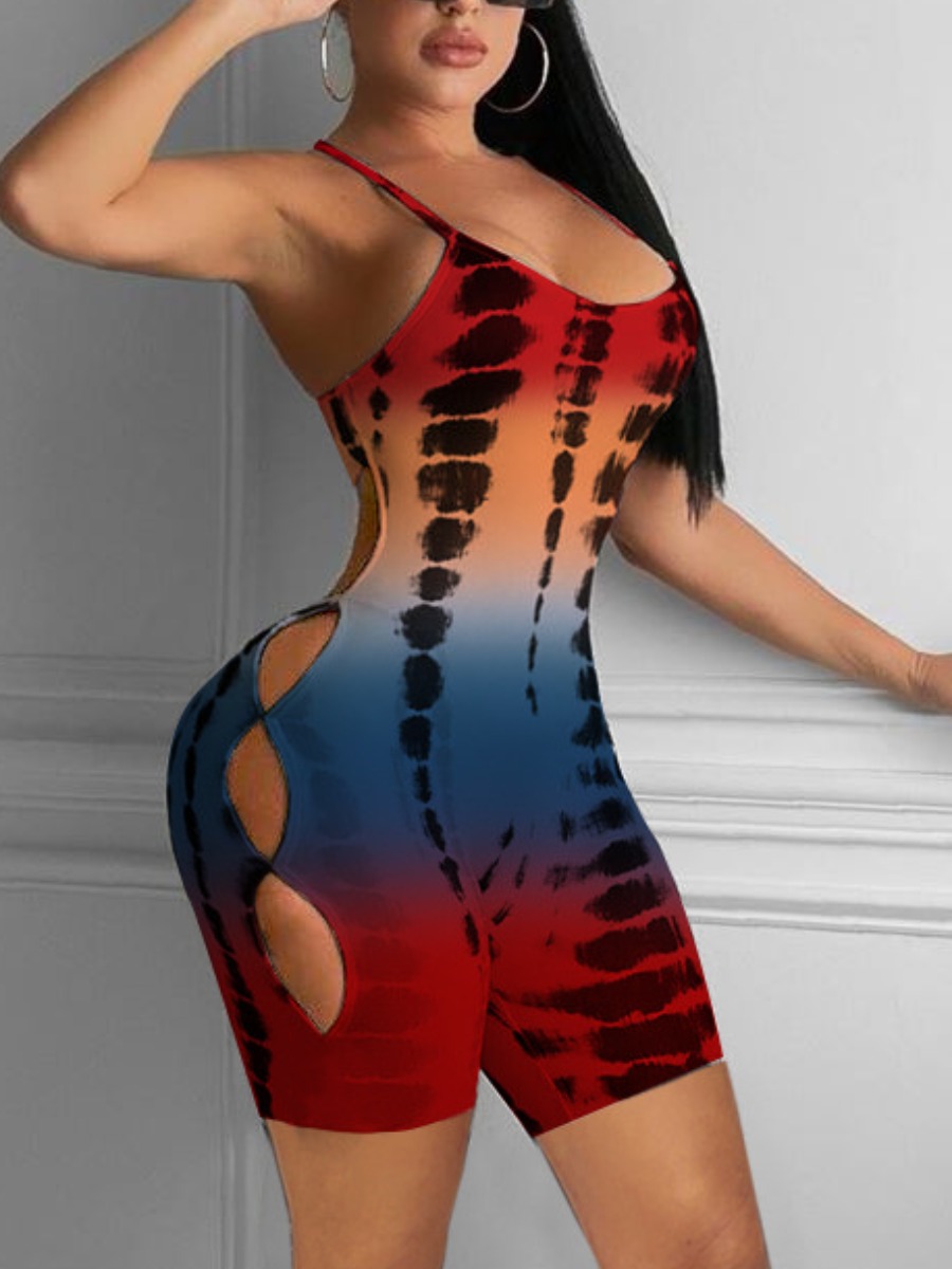 

Lovely Street Tie-dye Hollow-out Red One-piece Romper