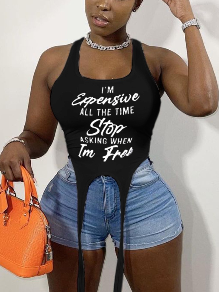 

Lovely Street Letter Print Tassel Design Black Camisole
