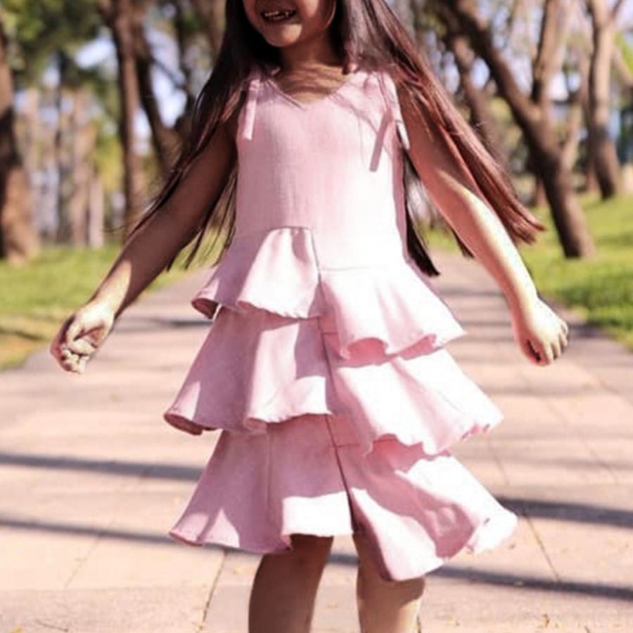 

Lovely Girl Casual Layered Cascading Flounce Design Light Pink Knee Length Dress
