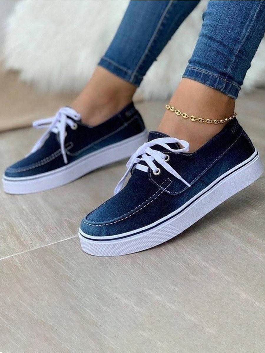 

LW Casual Lace-up Deep Blue Flats