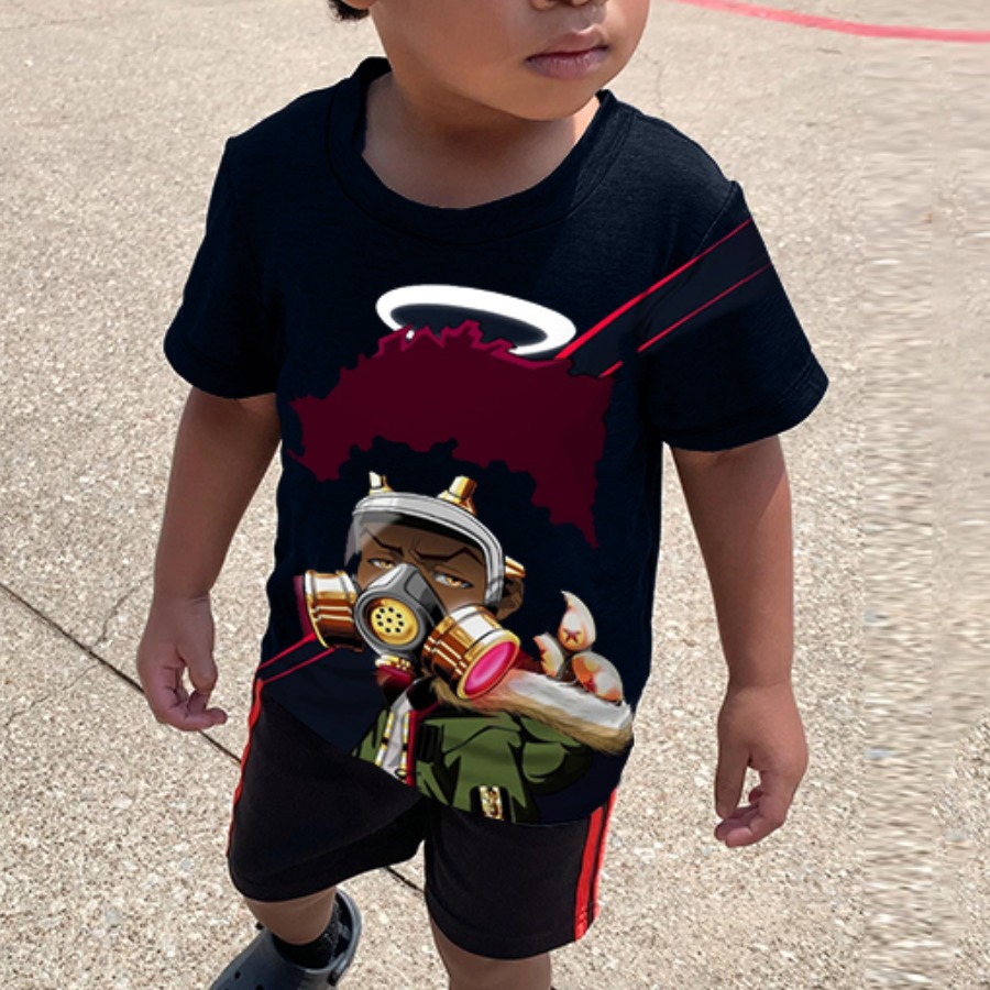 

Lovely Boy Street O Neck Cartoon Print Navy Blue T-shirt