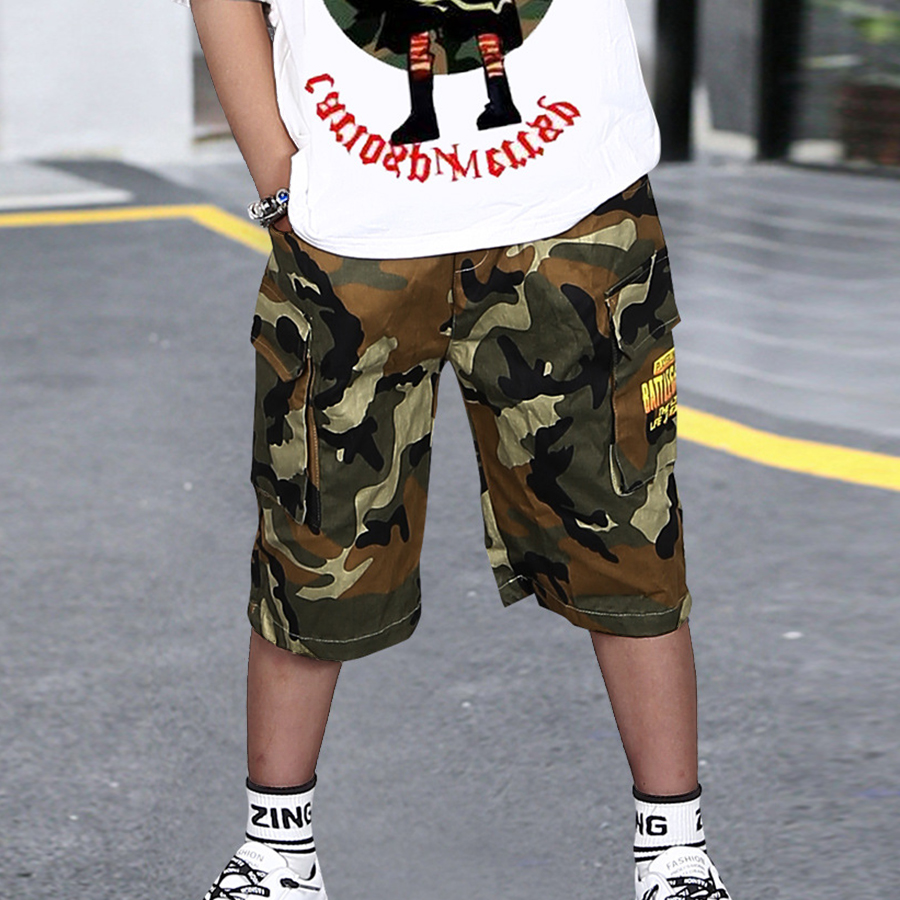 

Lovely Boy Street Camo Print Side Pocket Shorts, Army green camouflag