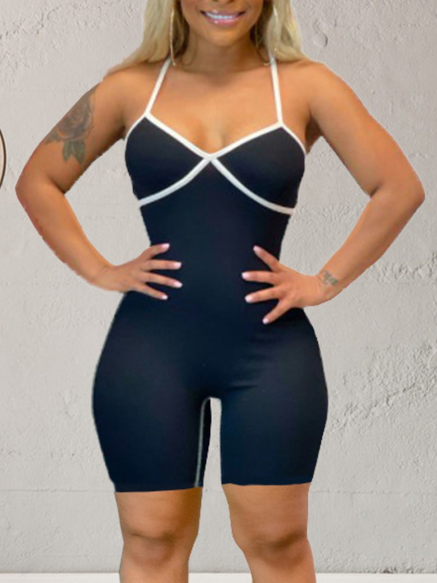 

LW Street Backless Bandage Design Black One-piece Romper