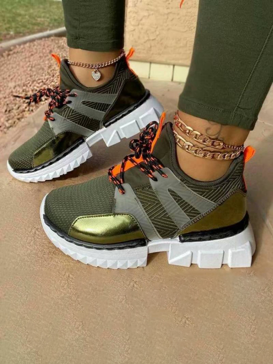 Lovely Sporty Patchwork Army Green Sneakers