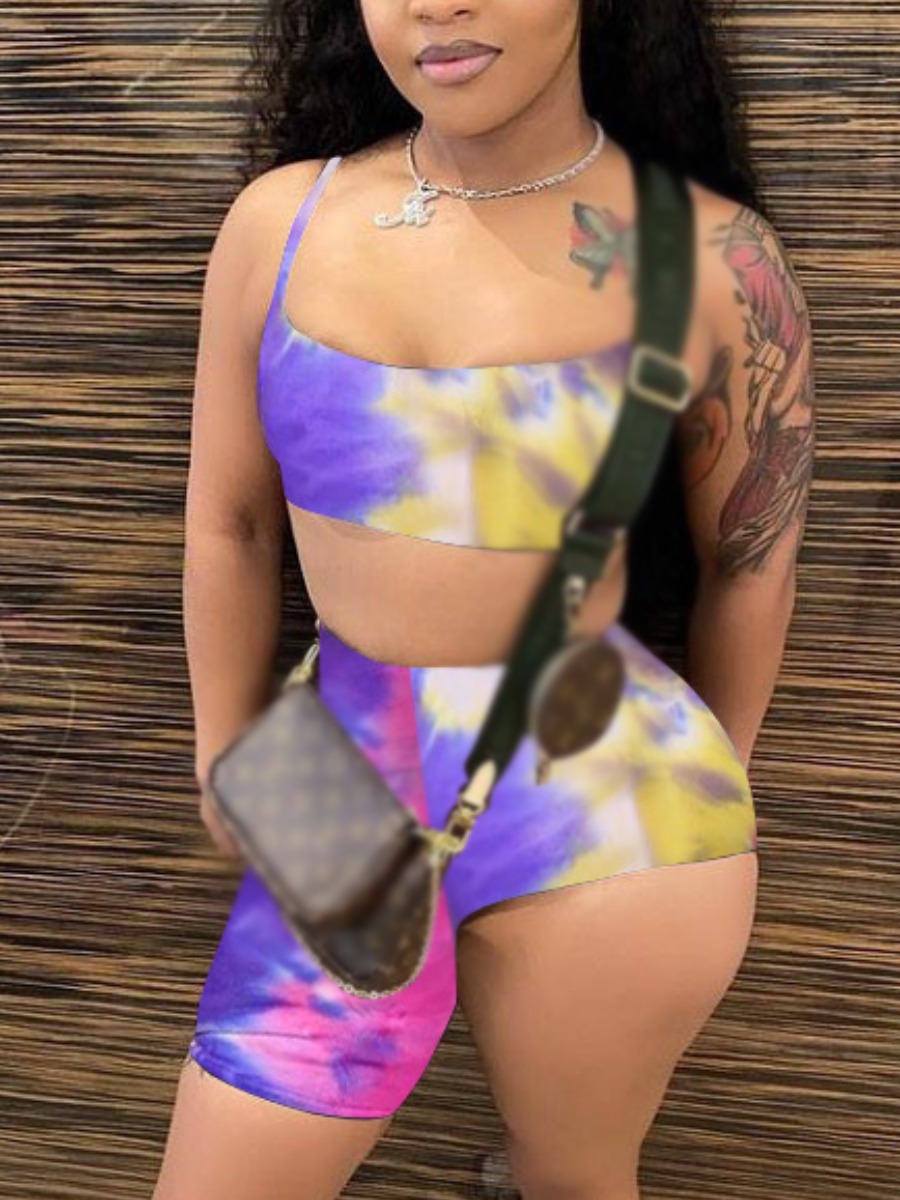

Lovely Street Tie Dye Asymmetrical Purple Two Piece Shorts Set
