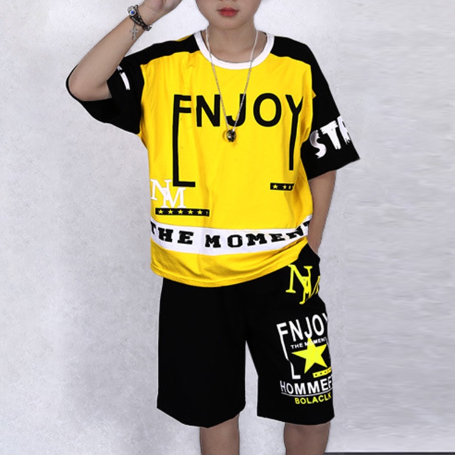 

Lovely Men Sporty Star Letter Print Yellow Two Piece Shorts Set