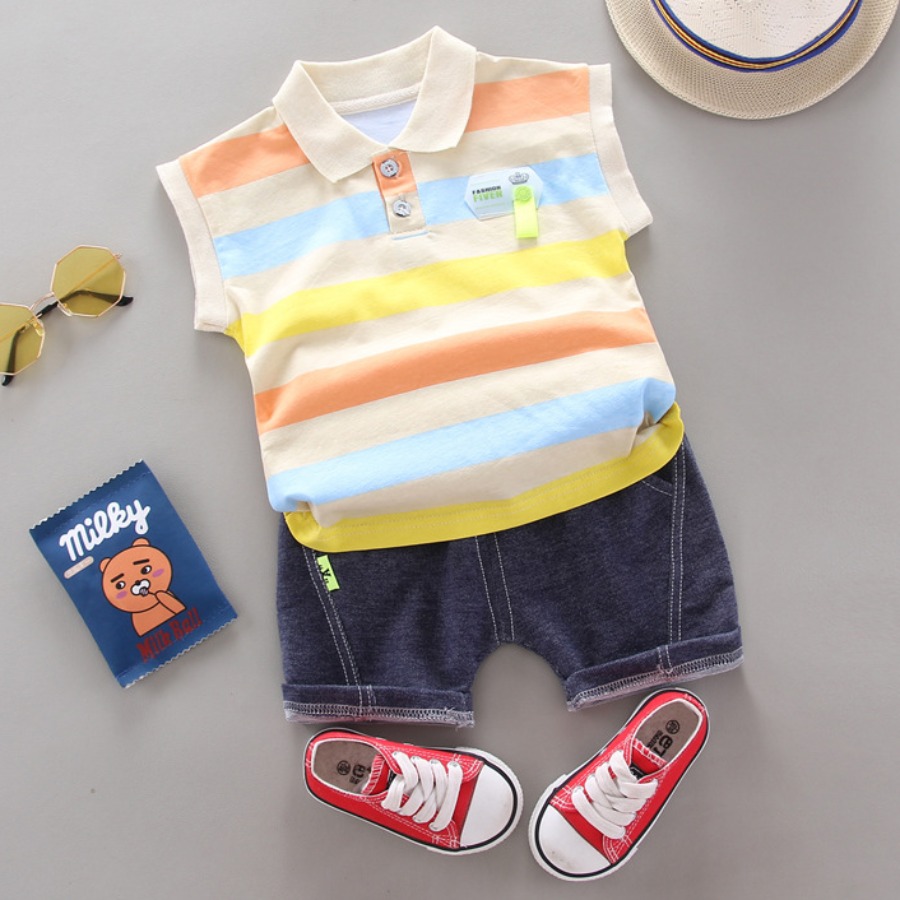 

Lovely Casual Turndown Collar Striped Multicolor Two Piece Shorts Set, Multicolor mstn