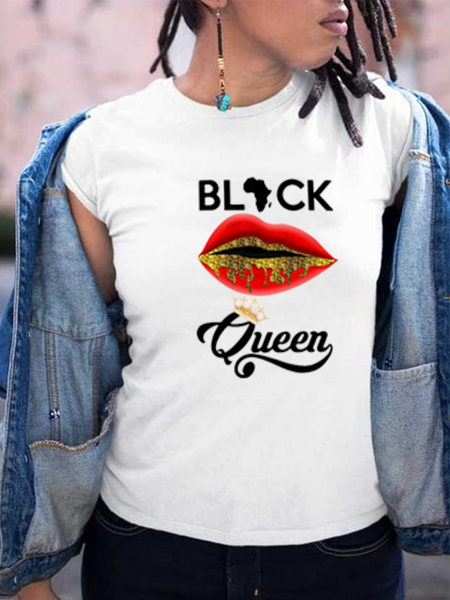 

Lovely Street Lip Letter Print White T-shirt