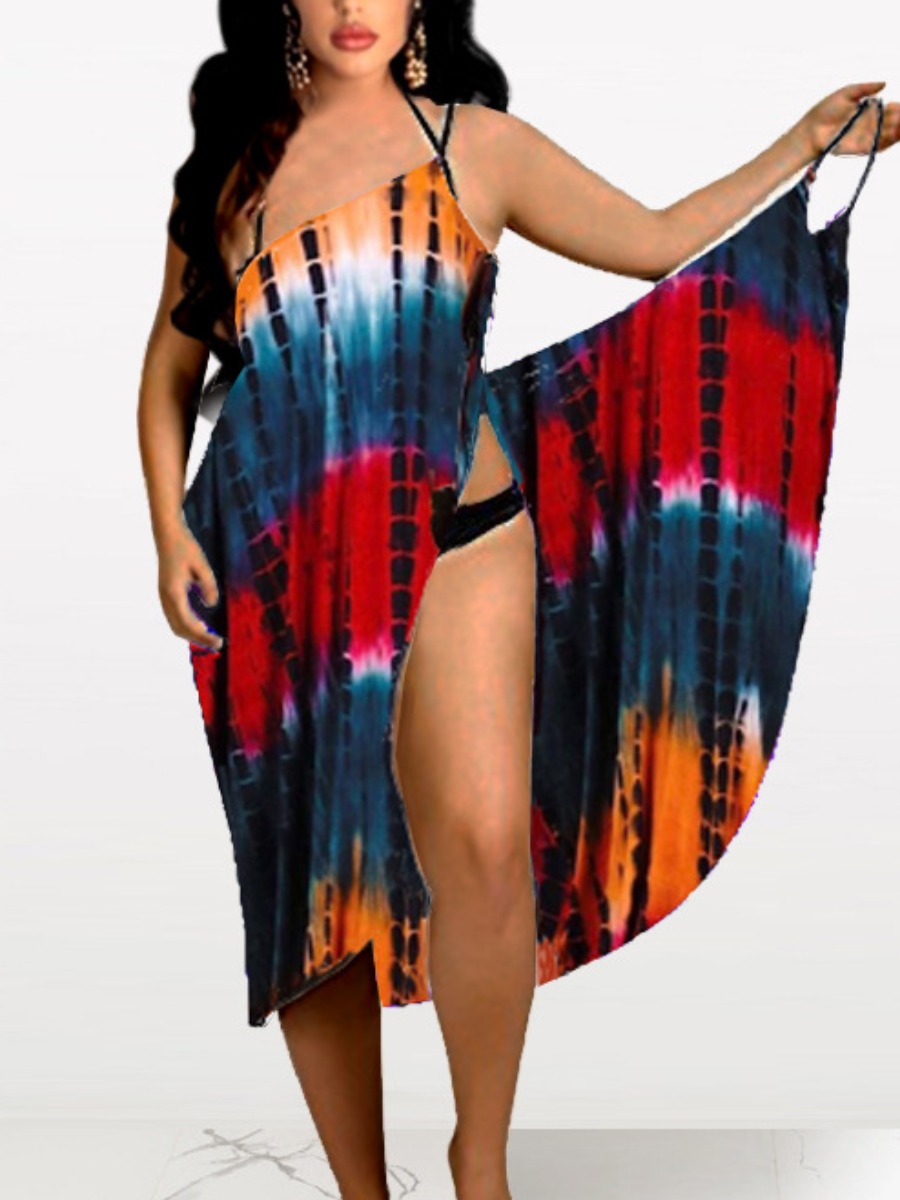 

Lovely Boho Tie-dye Cross-over Design Red Cover-up