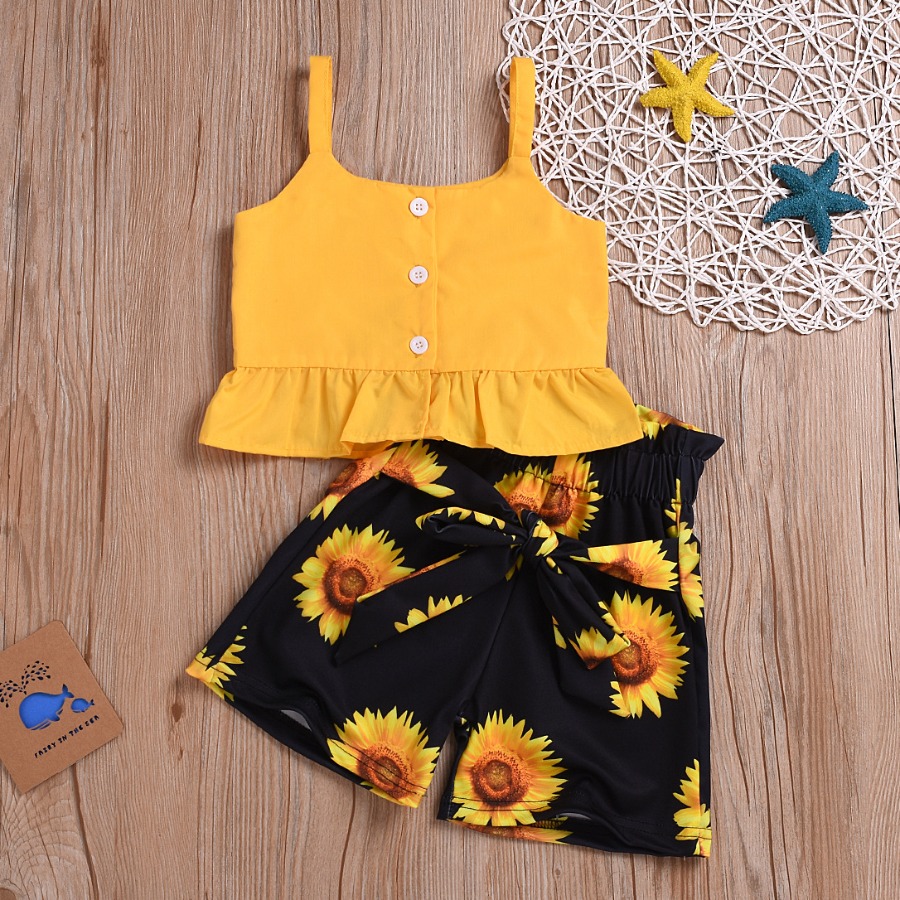 

Lovely Cotton Sweet Floral Spaghetti Strap Sunflower Sleeveless Spaghetti Strap Two-pieces NO(Nonelastic) Full Print, Black