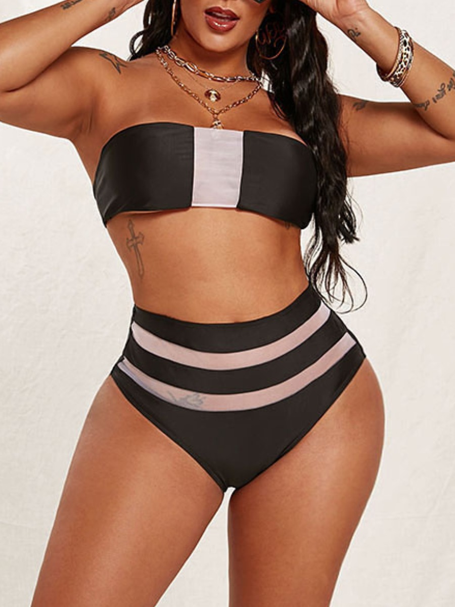 

Lovely Boho Off The Shoulder Striped Black Two-piece Swimsuit