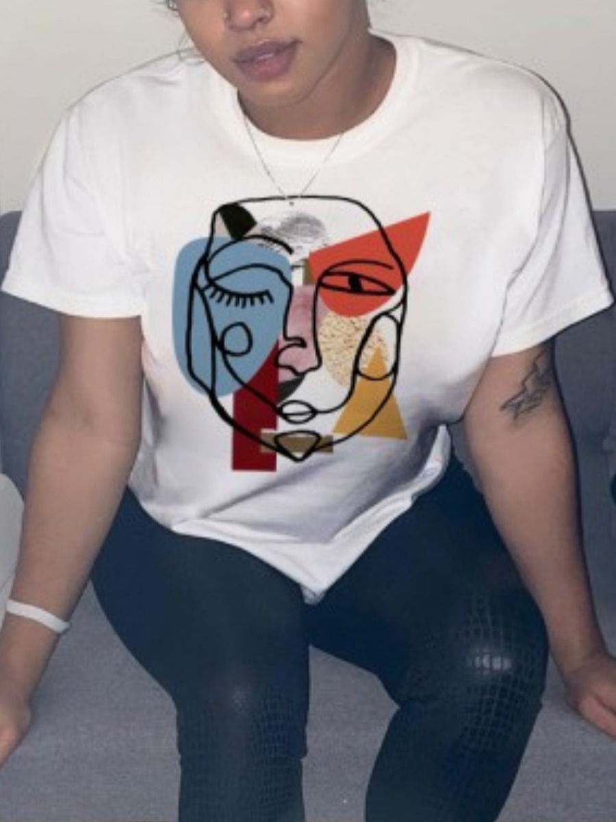 

Lovely Street O Neck Graffiti Print White T-shirt