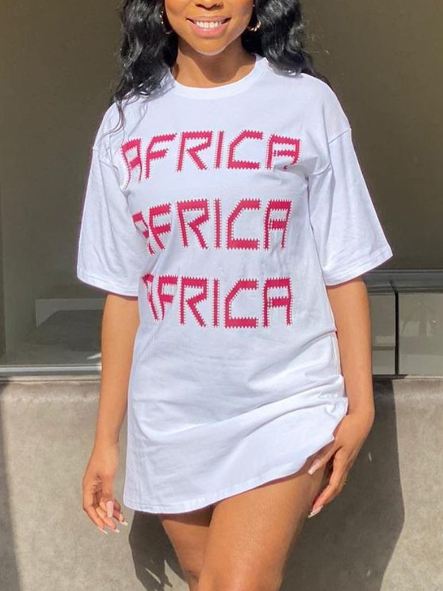 

LW Casual Dropped Shoulder Letter Print White Mini Dress