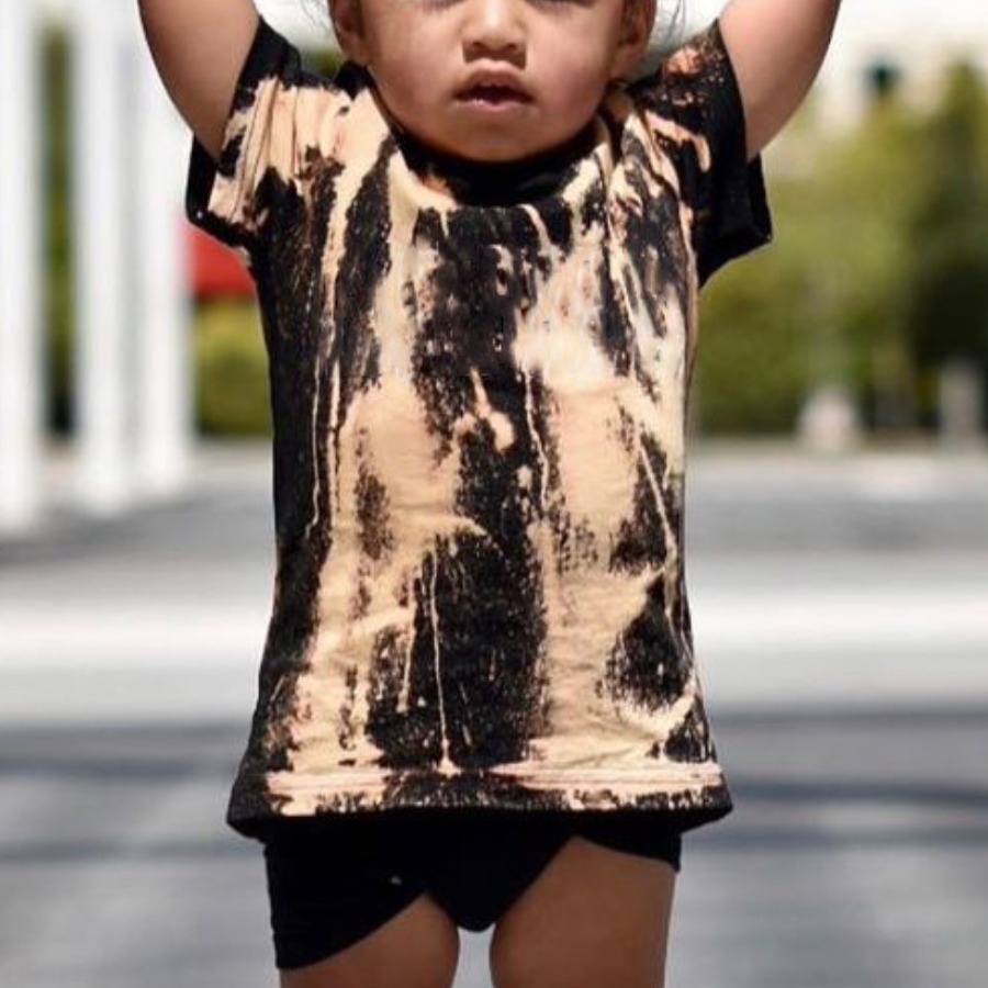 

Lovely Girl Casual O Neck Tie-dye Black T-shirt