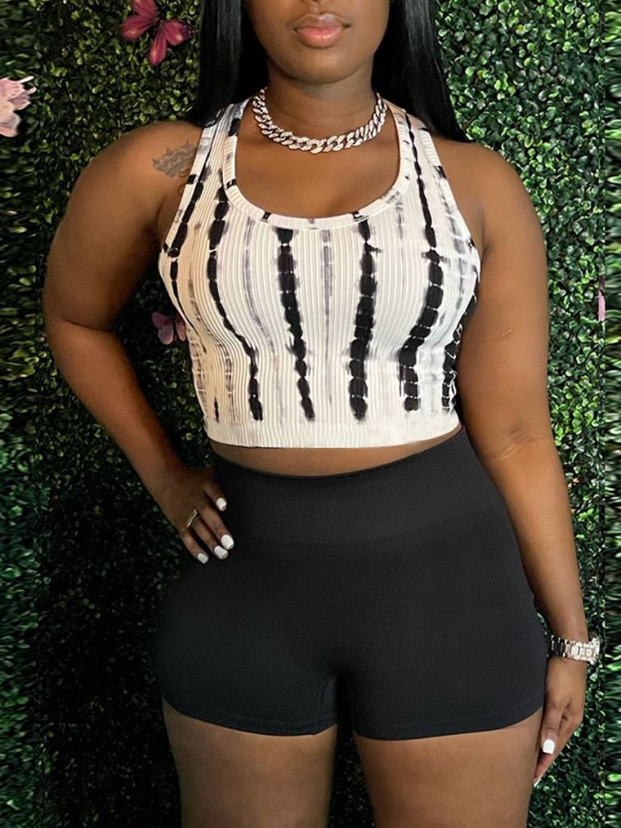 

Lovely Sporty O Neck Tie Dye Black Two Piece Shorts Set