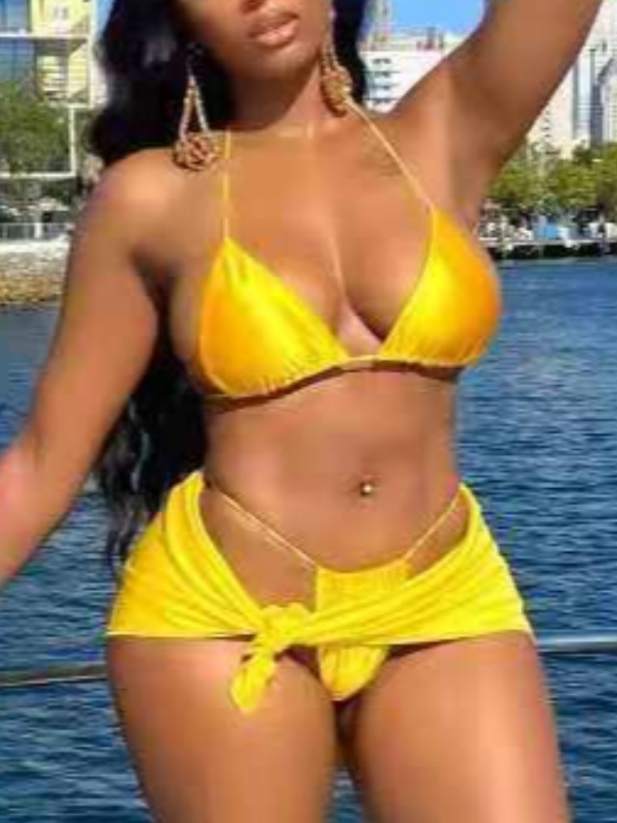 

Lovely Boho Bandage Design Yellow Three-piece Swimsuit