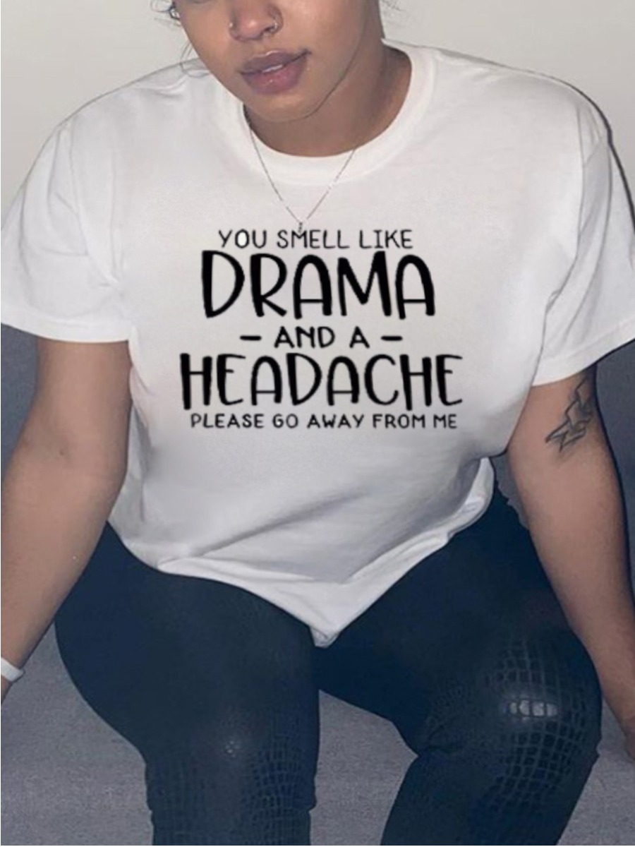 

Lovely Plus Size Casual O Neck Letter Print White T-shirt