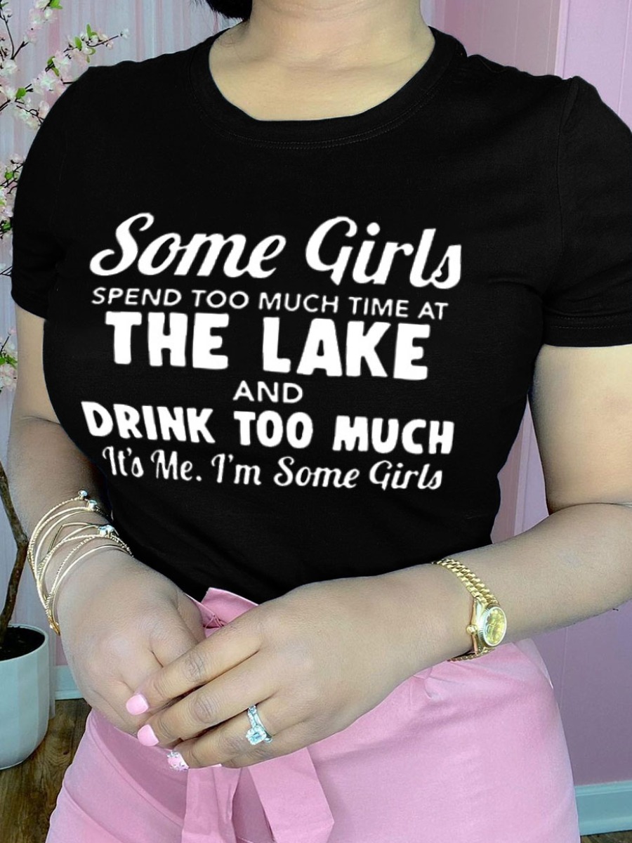 

Lovely Casual O Neck Letter Print Black T-shirt