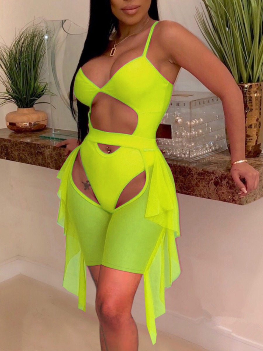 

Lovely Boho Hollow-out Flounce Design Green Two-piece Swimsuit