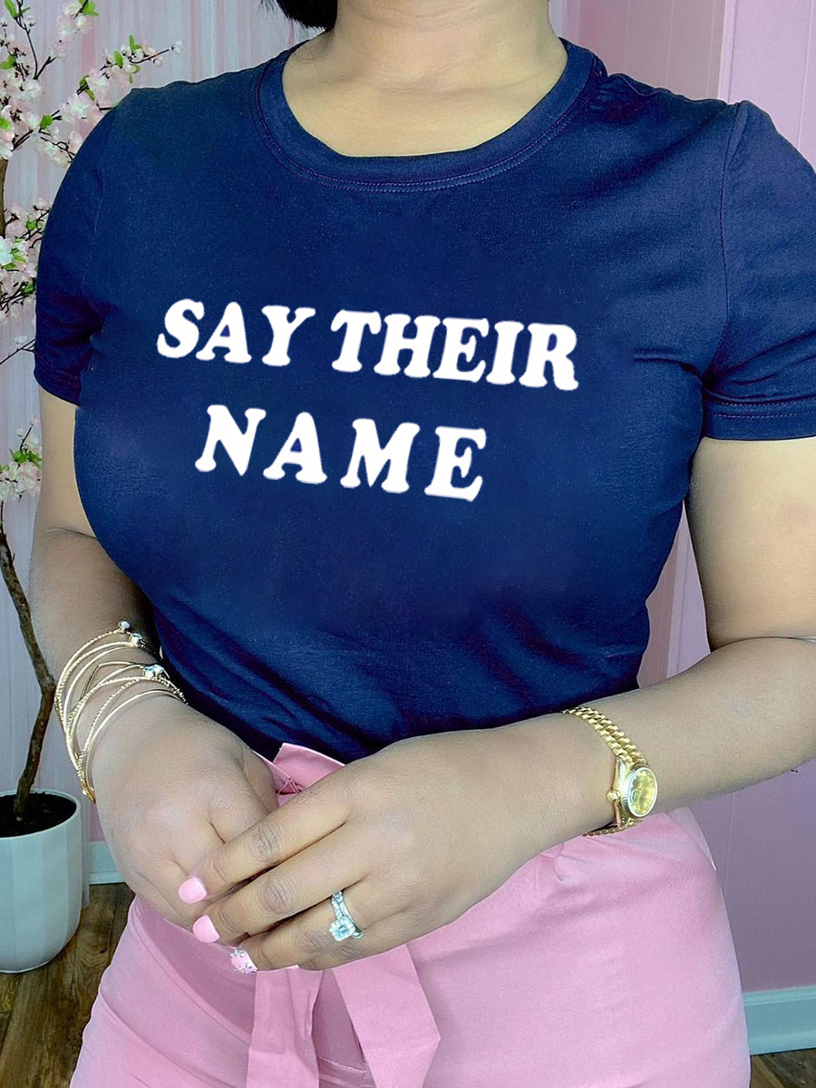 

Lovely Casual O Neck Letter Print Blue T-shirt