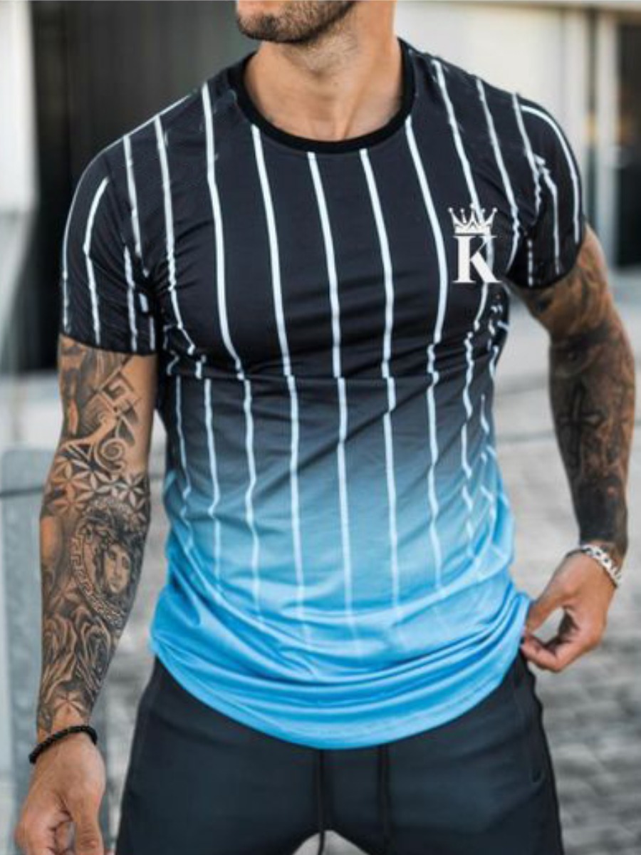 

Lovely Men Casual Gradient Striped Black T-shirt